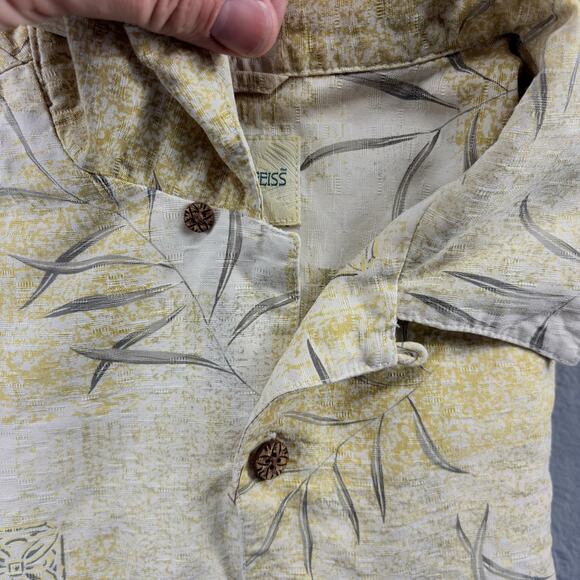 Joseph & Feiss Camp Shirt Men's XXL White Floral Silk Loop Collar Short Sleeve - Picture 8 of 9